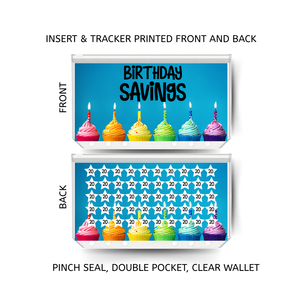 BIRTHDAYS savings double insert & tracker plus a clear, twin pocket, pinch seal wallet