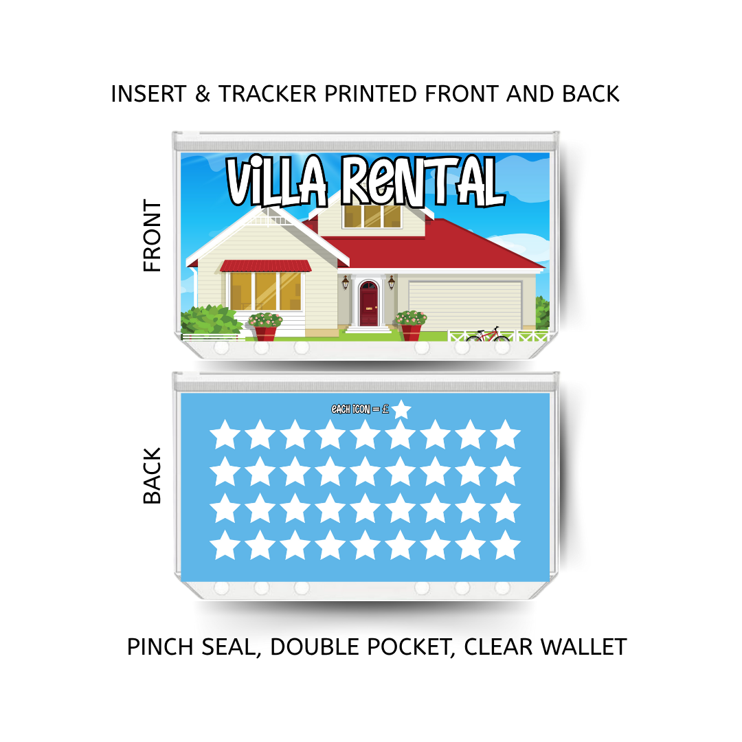 VILLA RENTAL savings double insert & tracker plus a clear, twin pocket, pinch seal wallet