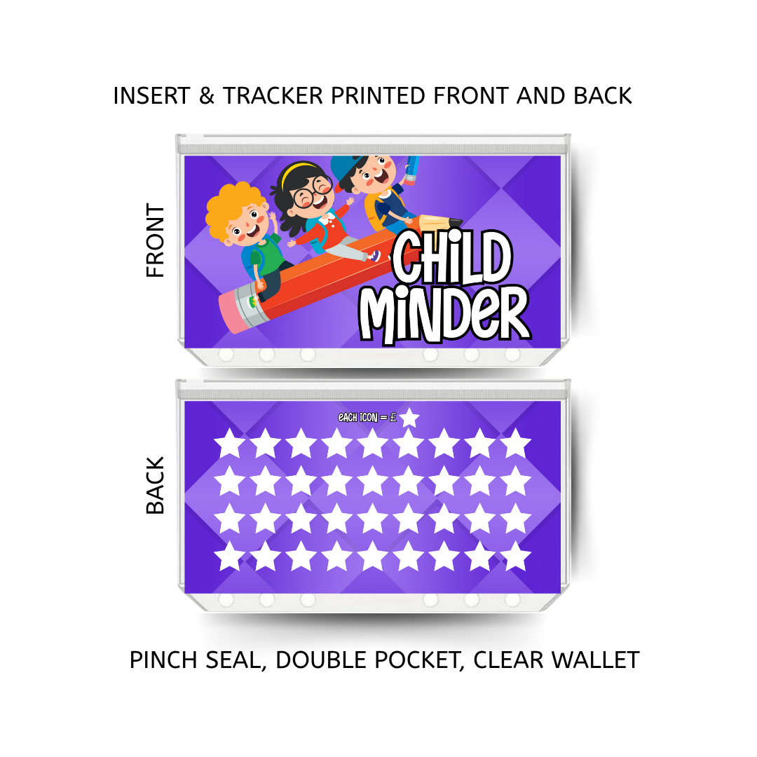 CHILD MINDER savings double insert & tracker plus a clear, twin pocket, pinch seal wallet