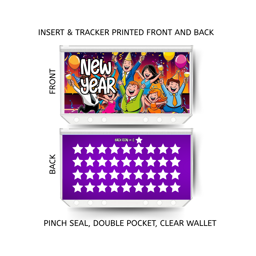 NEW YEARS EVE savings double insert & tracker plus a clear, twin pocket, pinch seal wallet