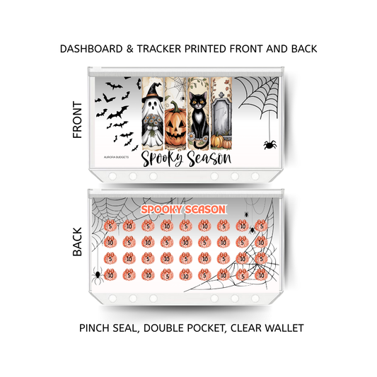 SPOOKY SEASON savings double insert & tracker plus a clear, twin pocket, pinch seal wallet for A6 binder