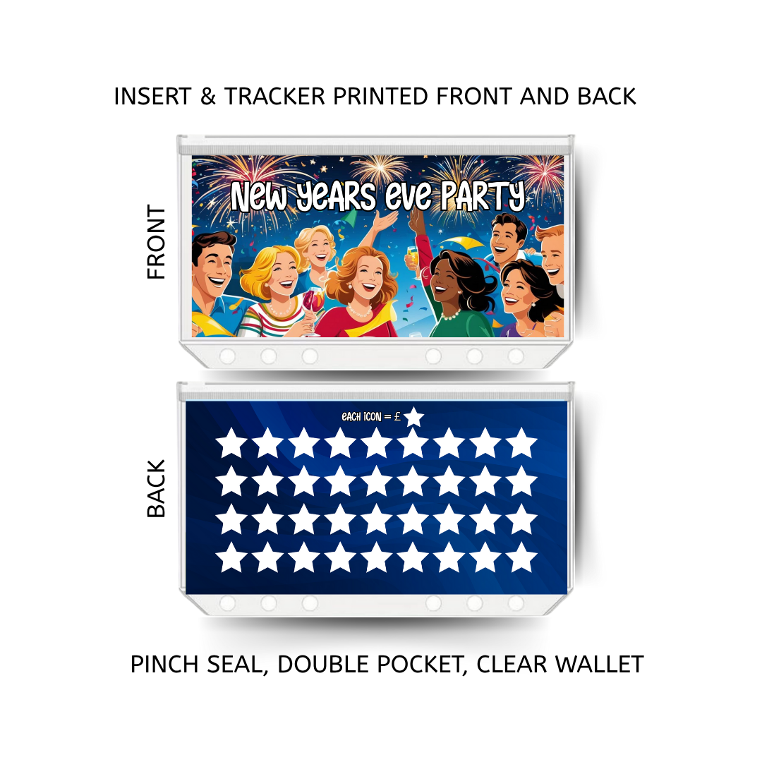 NEW YEARS EVE PARTY savings double insert & tracker plus a clear, twin pocket, pinch seal wallet