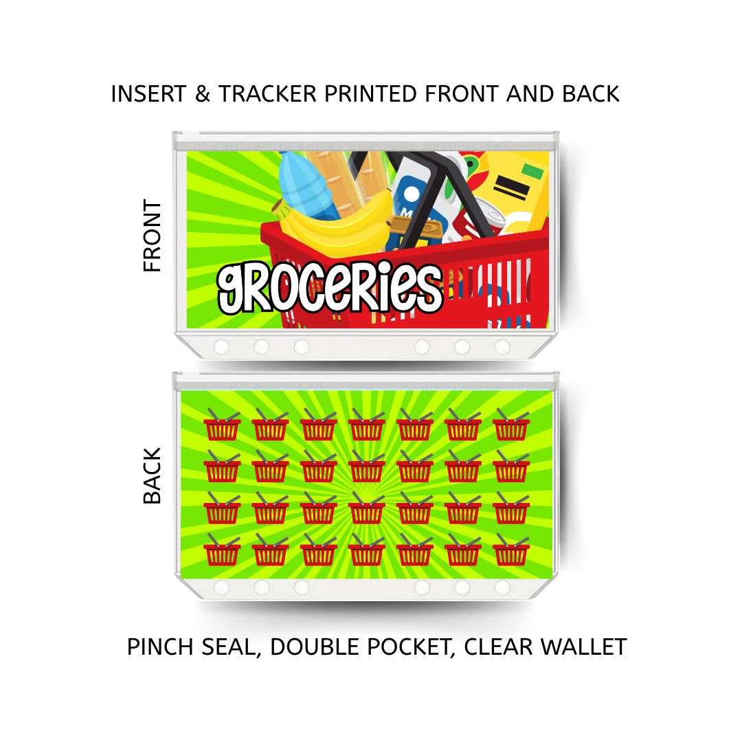 GROCERIES savings double insert & tracker plus a clear, twin pocket, pinch seal wallet