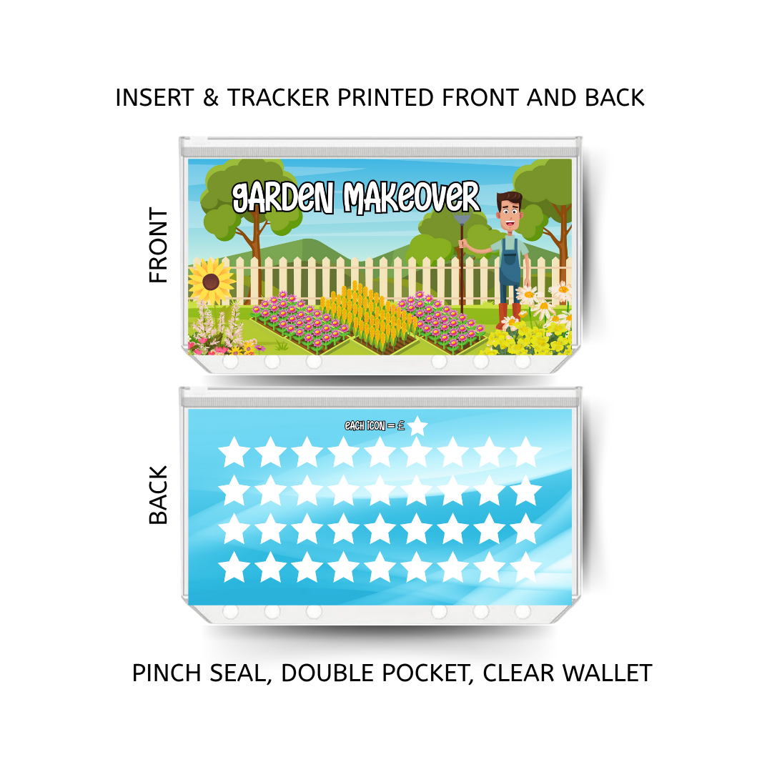GARDEN MAKEOVER savings double insert & tracker plus a clear, twin pocket, pinch seal wallet