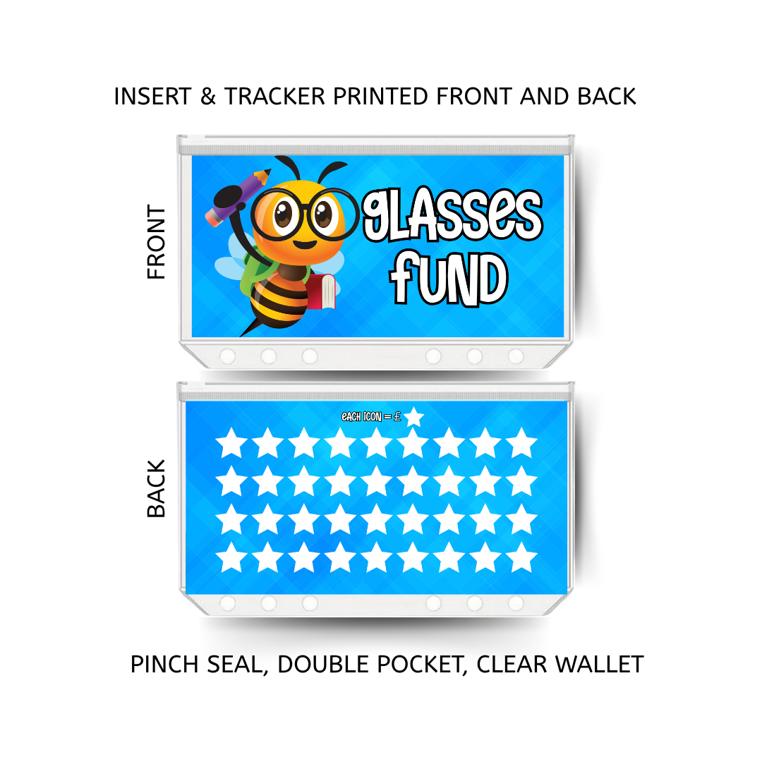 GLASSES FUND savings double insert & tracker plus a clear, twin pocket, pinch seal wallet