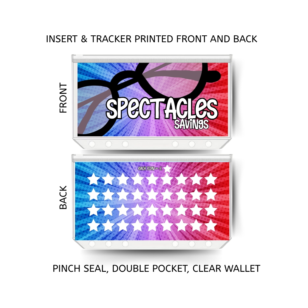SPECTACLES savings double insert & tracker plus a clear, twin pocket, pinch seal wallet