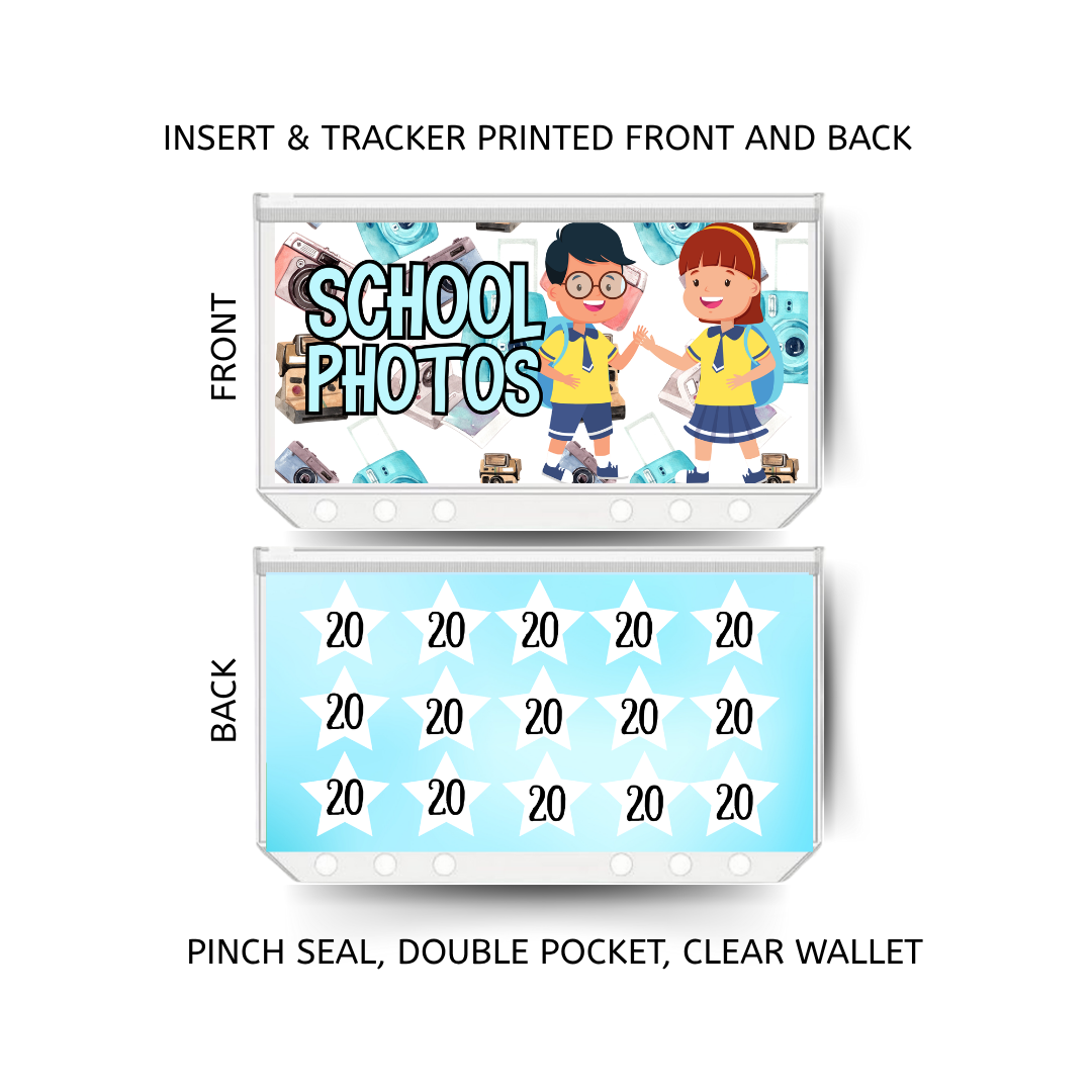 SCHOOL PHOTOS savings double insert & tracker plus a clear, twin pocket, pinch seal wallet