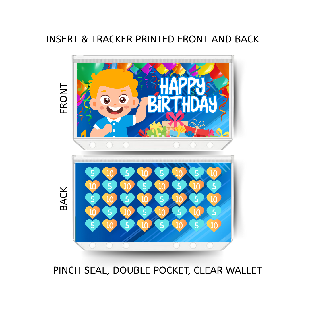 BIRTHDAY savings double insert & tracker plus a clear, twin pocket, pinch seal wallet