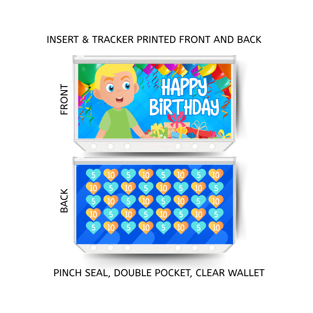 BIRTHDAY savings double insert & tracker plus a clear, twin pocket, pinch seal wallet