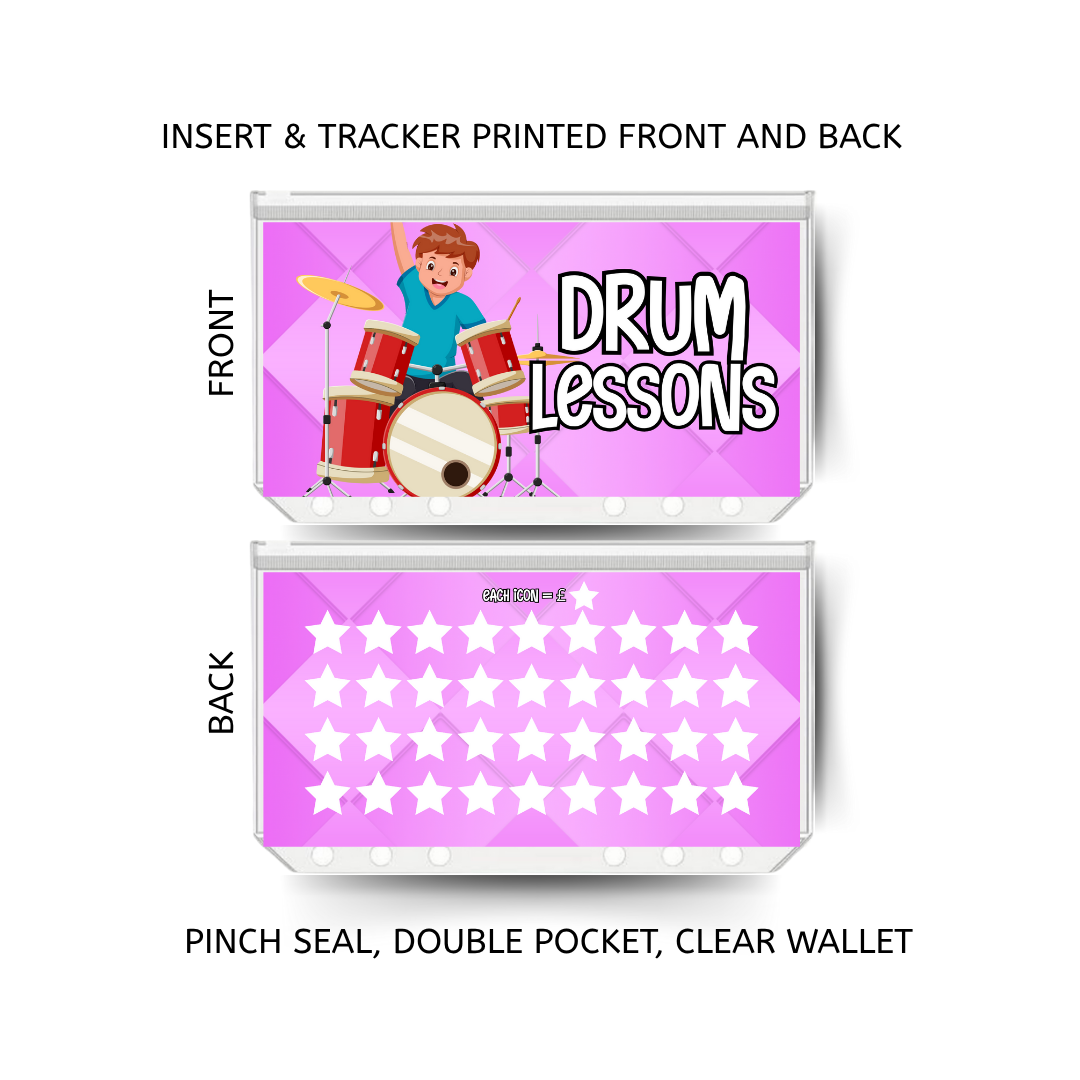 DRUM LESSONS savings double insert & tracker plus a clear, twin pocket, pinch seal wallet