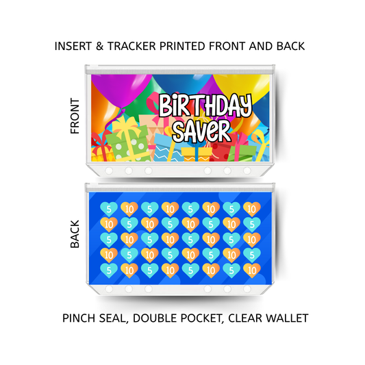 BIRTHDAY savings double insert & tracker plus a clear, twin pocket, pinch seal wallet