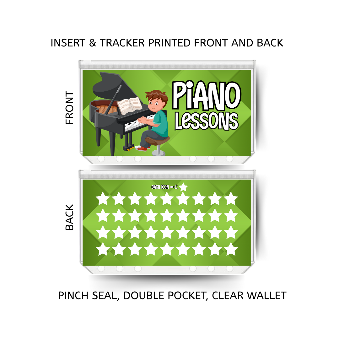 PIANO LESSONS savings double insert & tracker plus a clear, twin pocket, pinch seal wallet