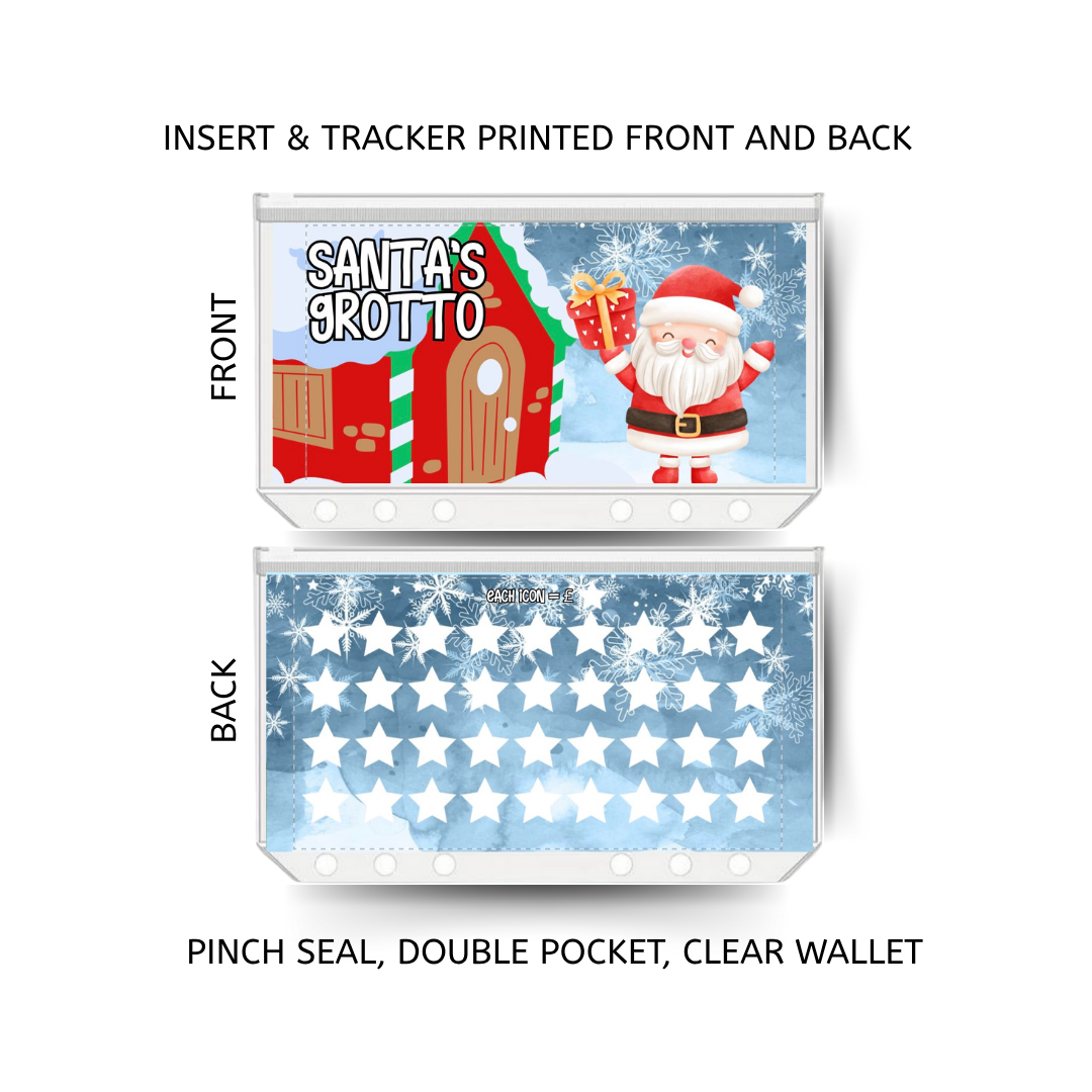 SANTAS GROTTO savings double insert & tracker plus a clear, twin pocket, pinch seal wallet