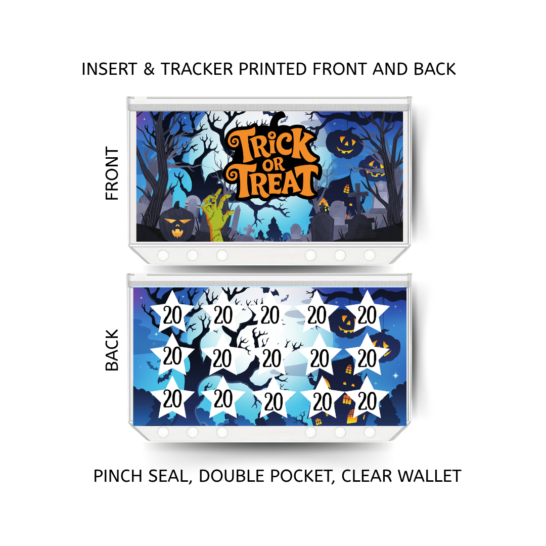 TRICK OR TREAT savings double insert & tracker plus a clear, twin pocket, pinch seal wallet