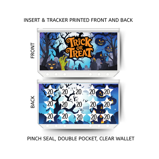 TRICK OR TREAT savings double insert & tracker plus a clear, twin pocket, pinch seal wallet