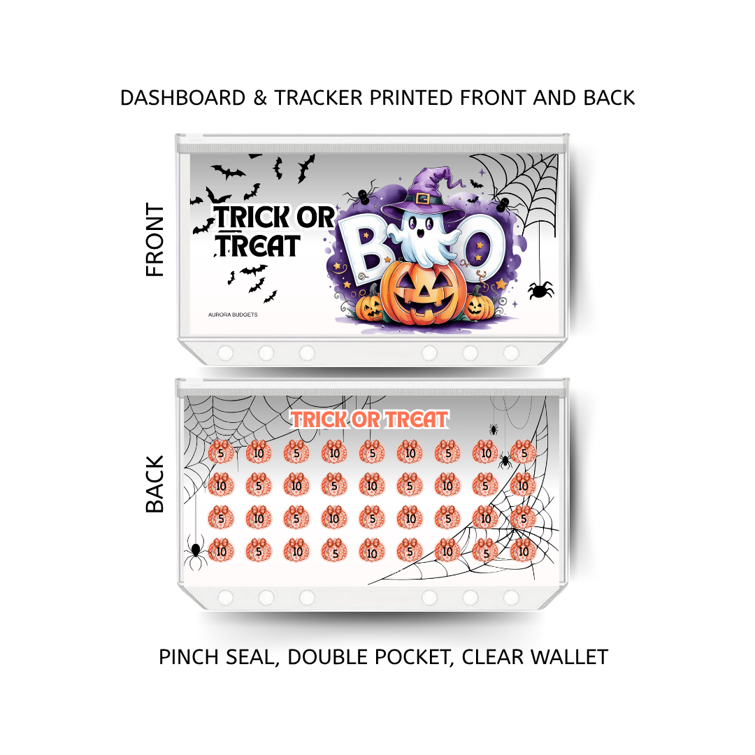 TRICK OR TREAT savings double insert & tracker plus a clear, twin pocket, pinch seal wallet for A6 binder