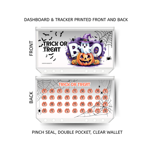 TRICK OR TREAT savings double insert & tracker plus a clear, twin pocket, pinch seal wallet for A6 binder
