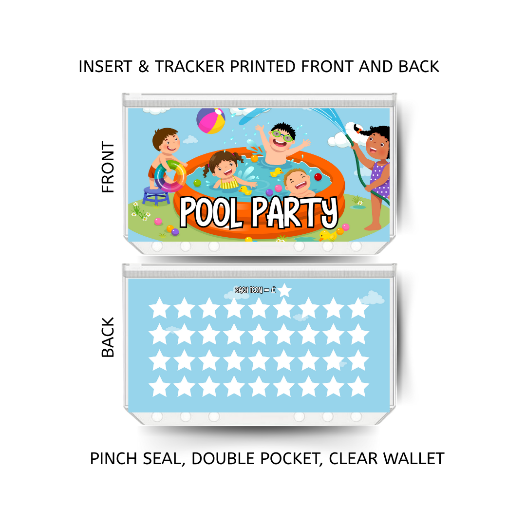 POOL PARTY savings double insert & tracker plus a clear, twin pocket, pinch seal wallet