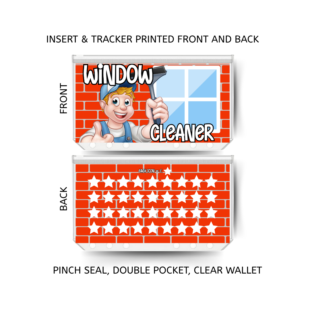 WINDOW CLEANER savings double insert & tracker plus a clear, twin pocket, pinch seal wallet