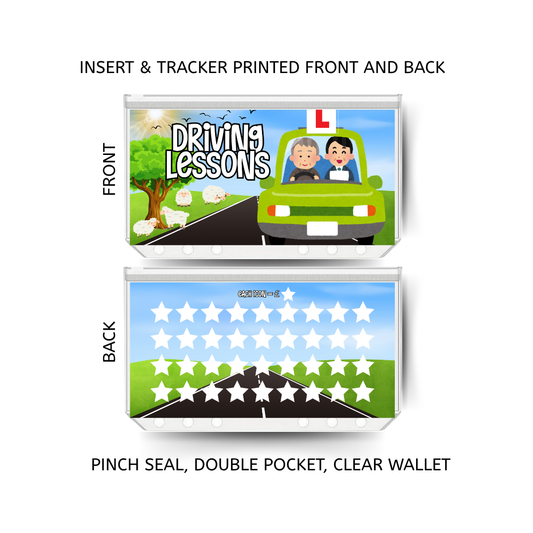 DRIVING LESSONS savings double insert & tracker plus a clear, twin pocket, pinch seal wallet