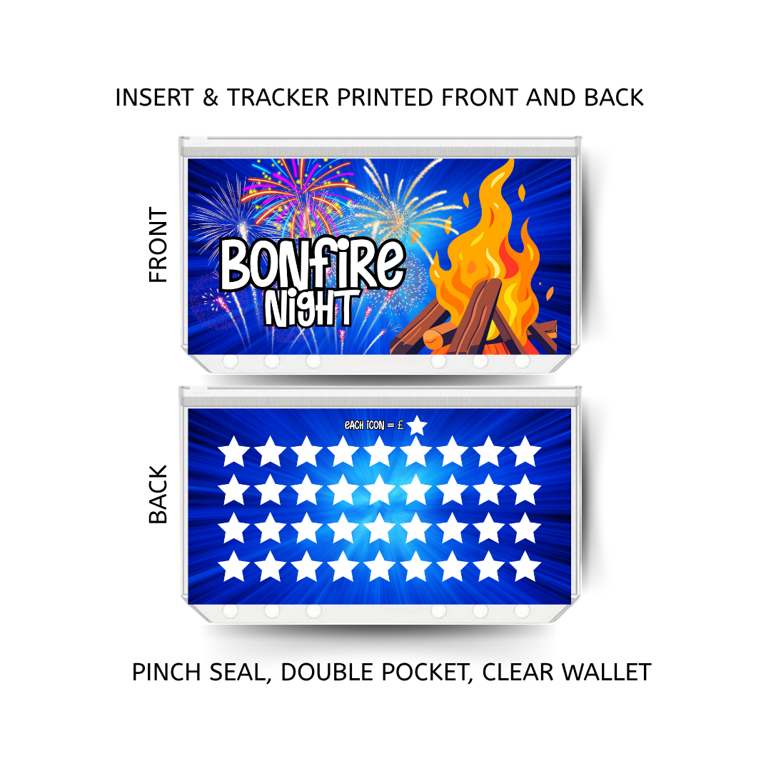 BONFIRE NIGHT savings double insert & tracker plus a clear, twin pocket, pinch seal wallet