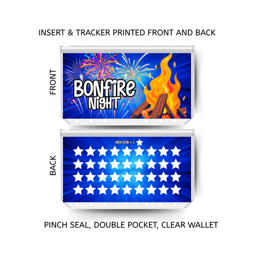 BONFIRE NIGHT savings double insert & tracker plus a clear, twin pocket, pinch seal wallet