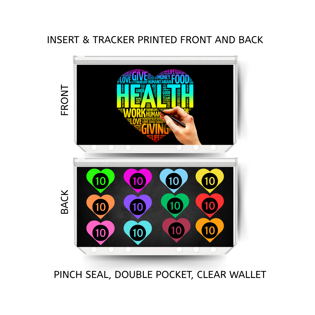 HEALTH savings double insert & tracker plus a clear, twin pocket, pinch seal wallet