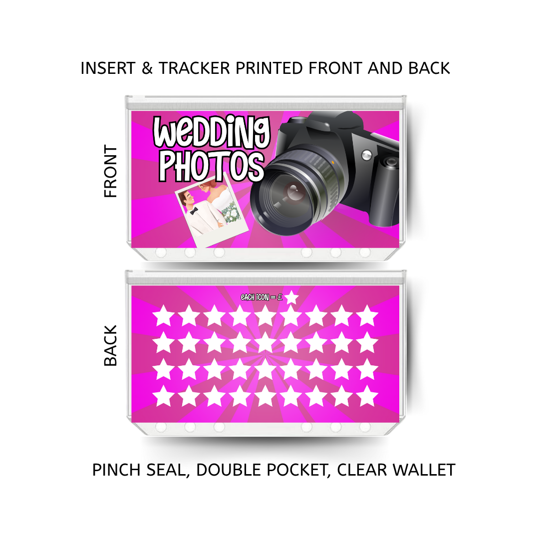 WEDDING PHOTOS savings double insert & tracker plus a clear, twin pocket, pinch seal wallet