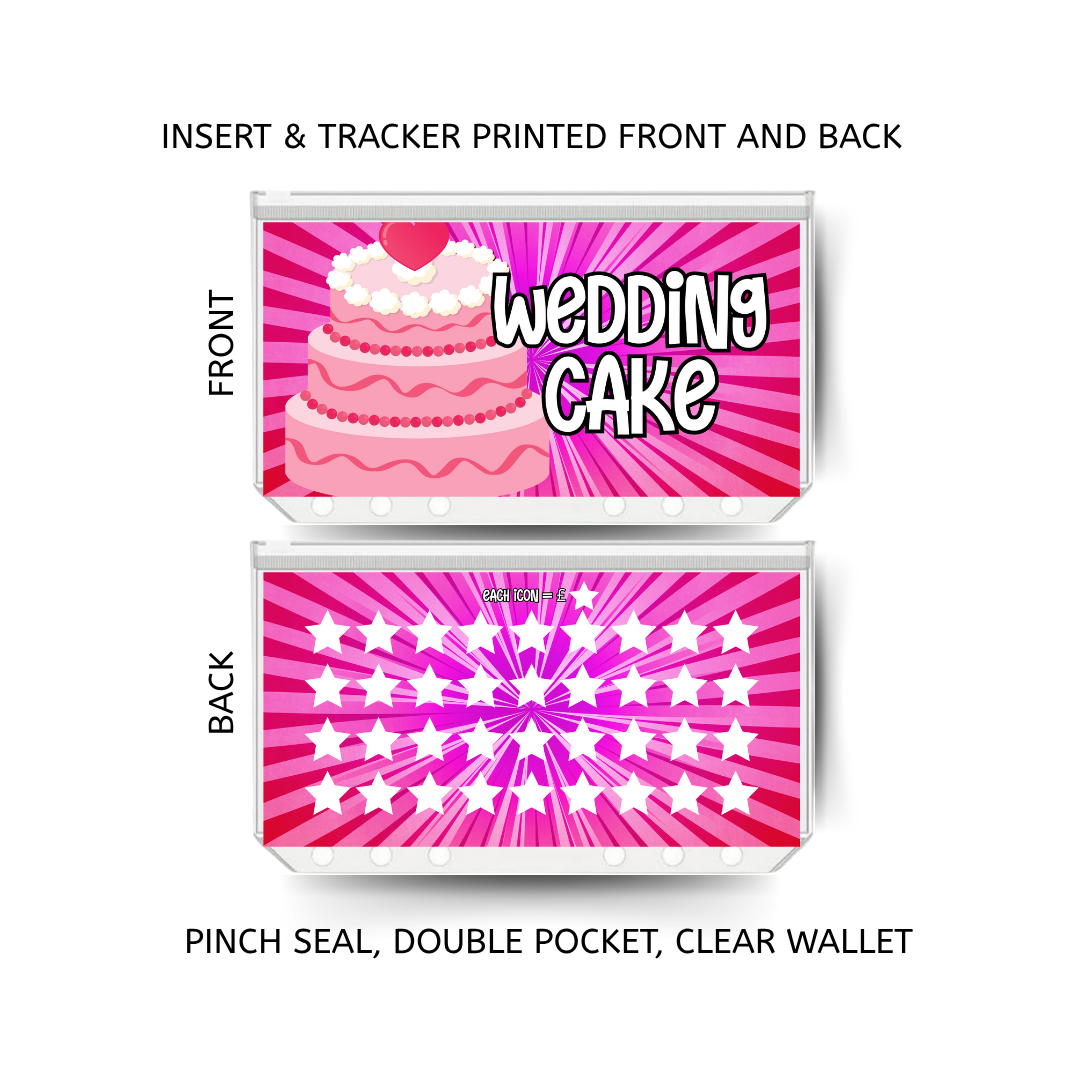 WEDDING CAKE savings double insert & tracker plus a clear, twin pocket, pinch seal wallet