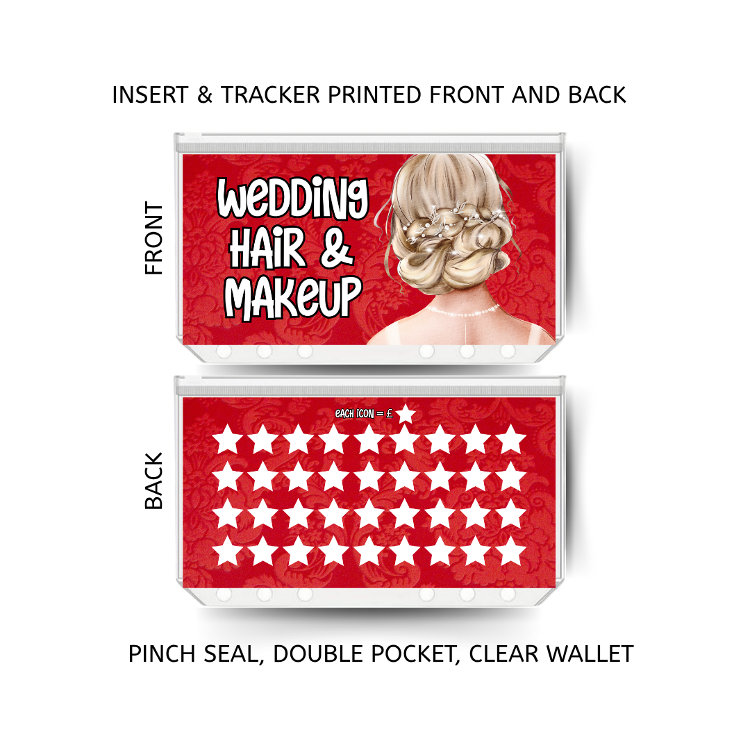 WEDDING HAIR AND MAKEUP savings double insert & tracker plus a clear, twin pocket, pinch seal wallet