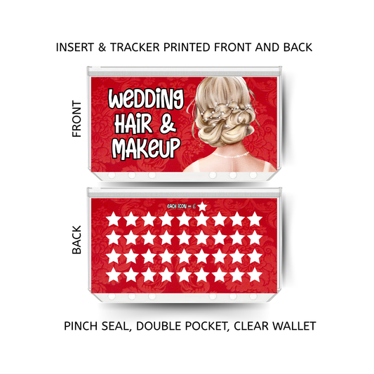 WEDDING HAIR AND MAKEUP savings double insert & tracker plus a clear, twin pocket, pinch seal wallet