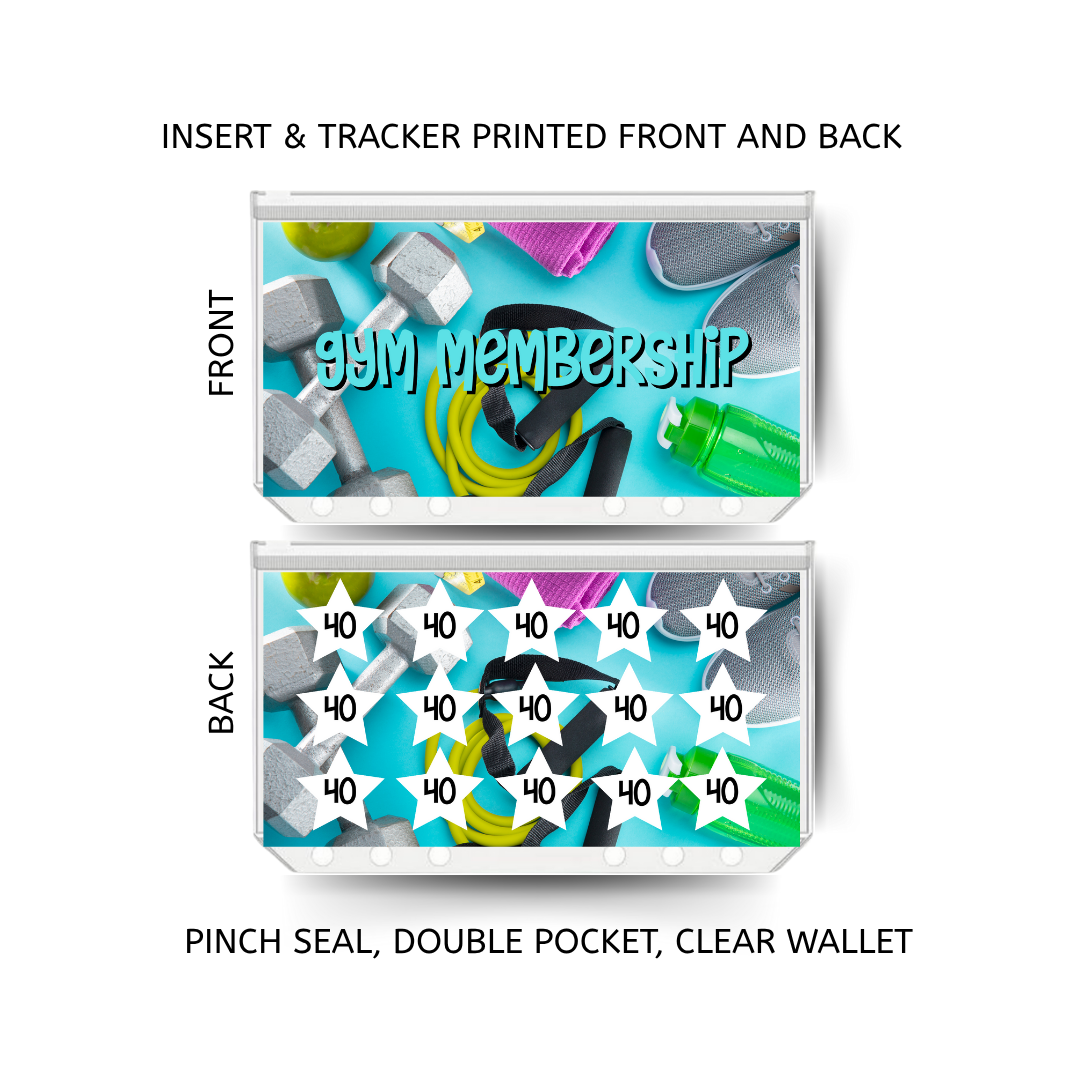GYM MEMBERSHIP savings double insert & tracker plus a clear, twin pocket, pinch seal wallet
