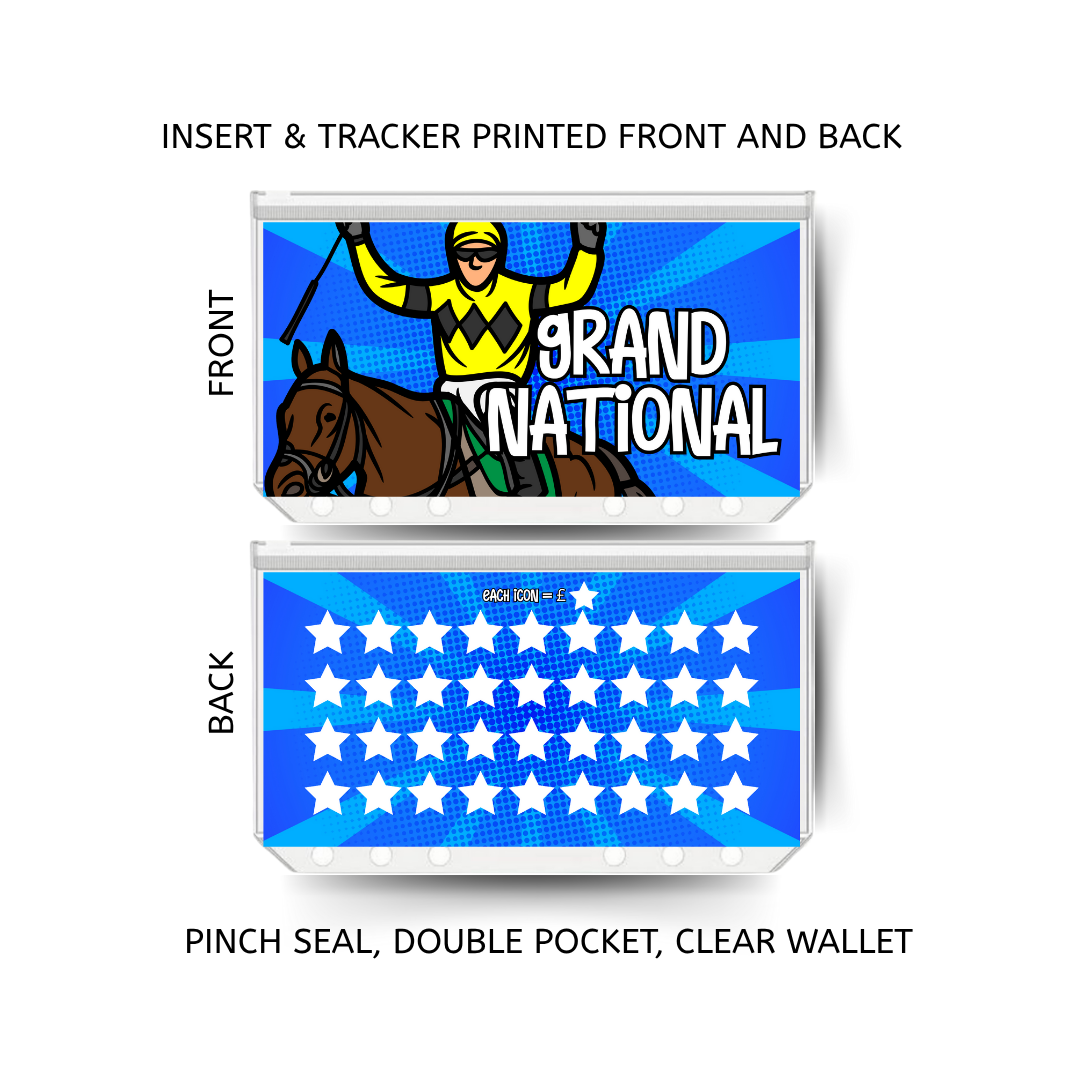 GRAND NATIONAL savings double insert & tracker plus a clear, twin pocket, pinch seal wallet