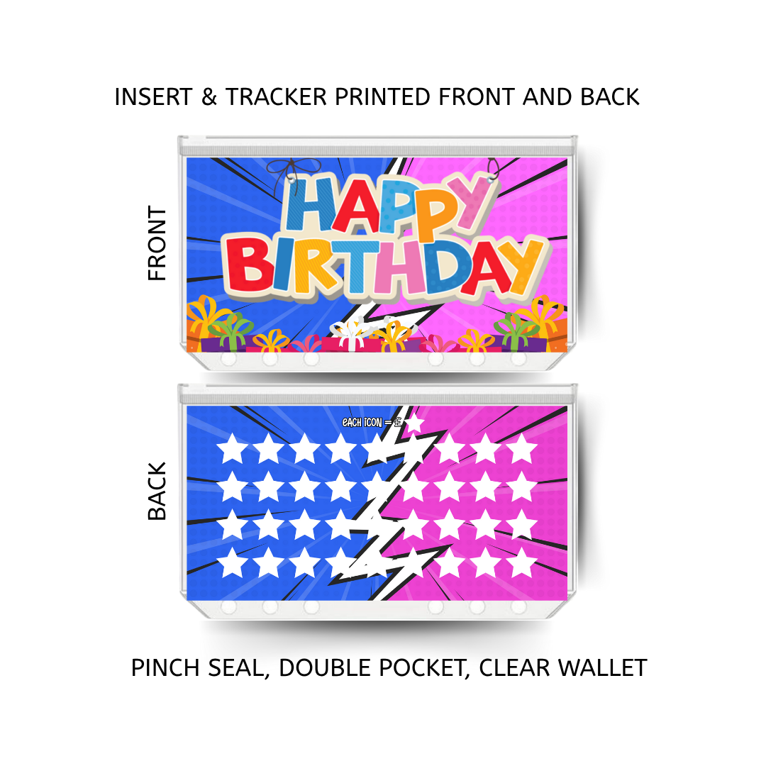 BIRTHDAY savings double insert & tracker plus a clear, twin pocket, pinch seal wallet