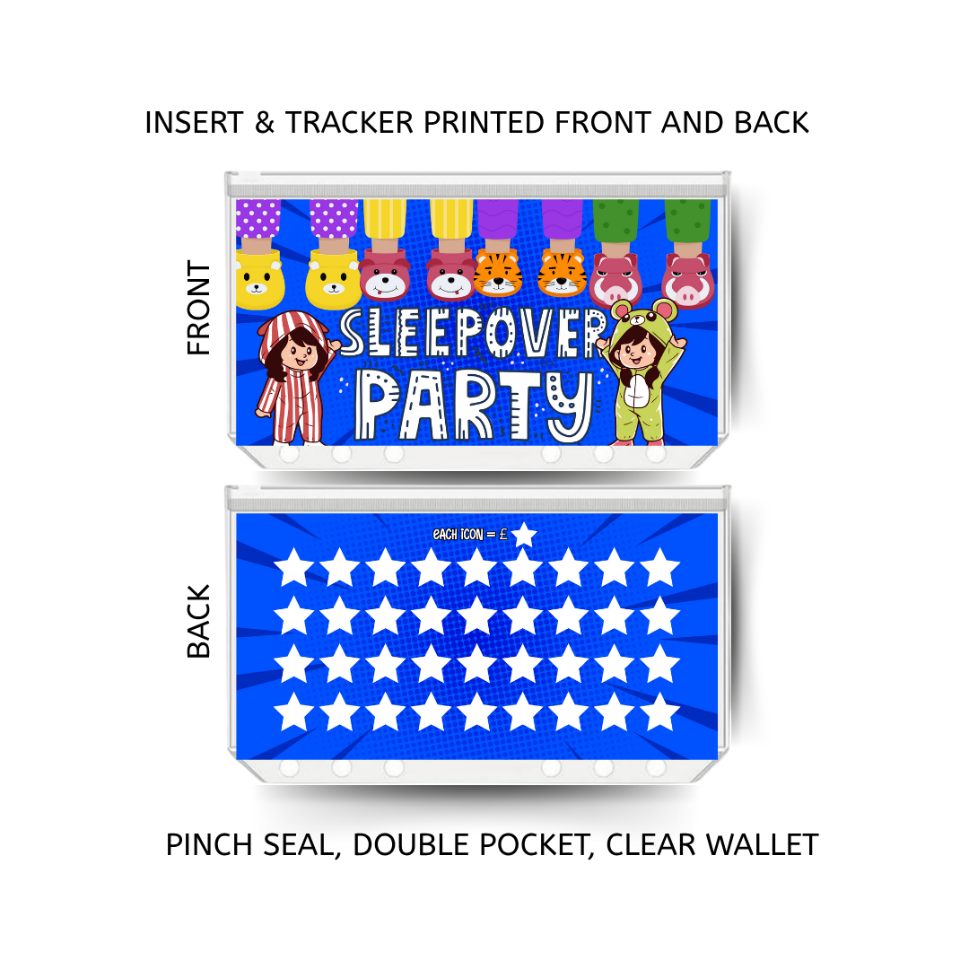SLEEPOVER PARTY savings double insert & tracker plus a clear, twin pocket, pinch seal wallet