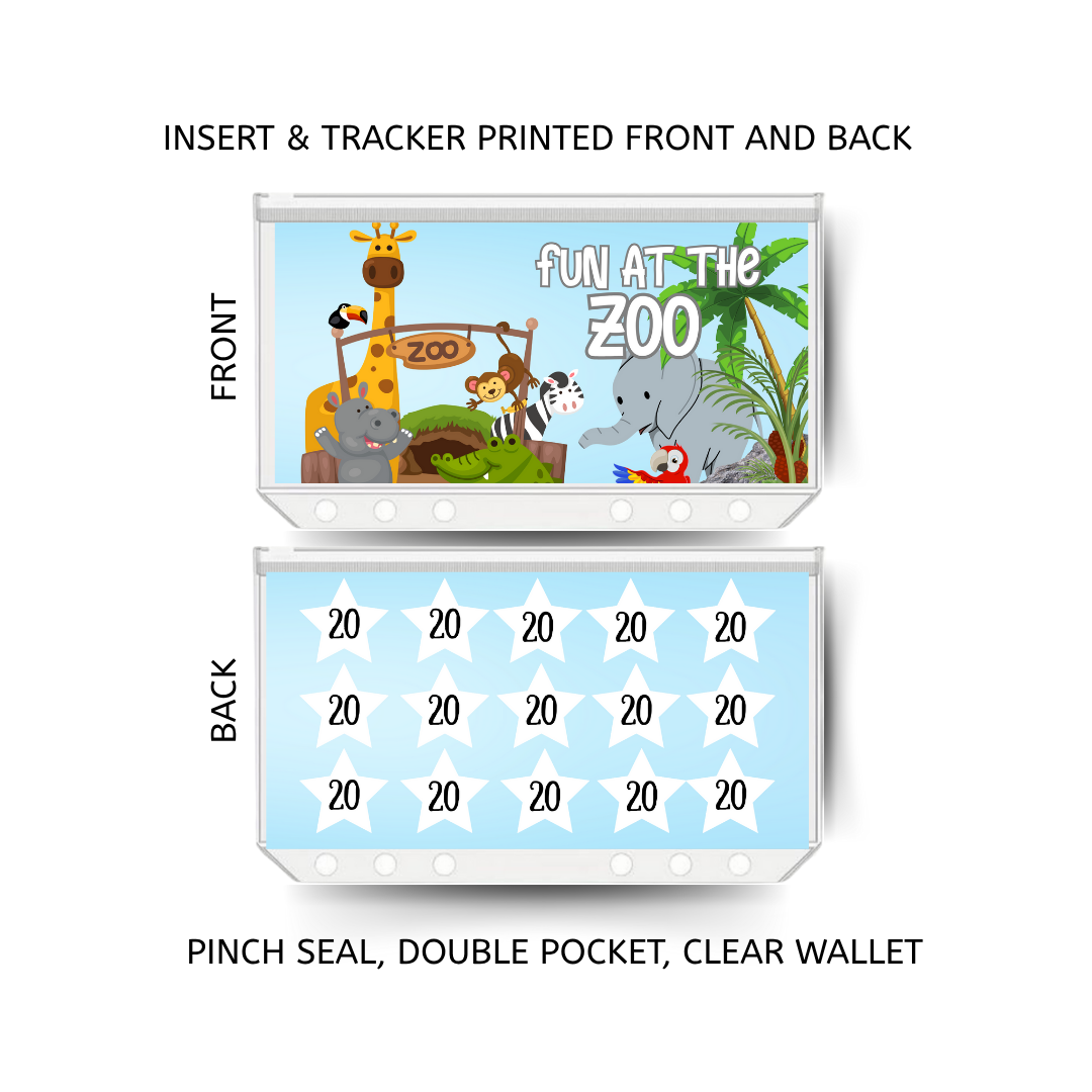 DAY AT THE ZOO savings double insert & tracker plus a clear, twin pocket, pinch seal wallet
