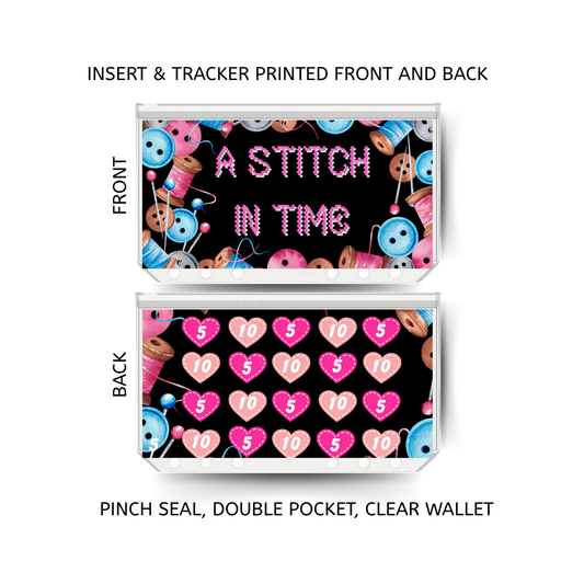 SEWING savings double insert & tracker plus a clear, twin pocket, pinch seal wallet