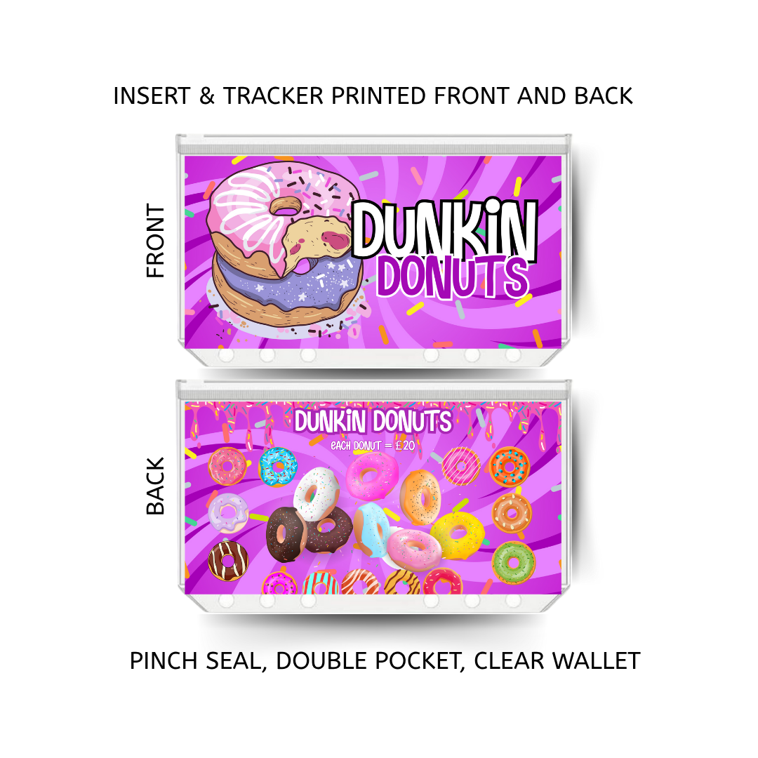 DUNKIN DONUTS savings double insert & tracker plus a clear, twin pocket, pinch seal wallet