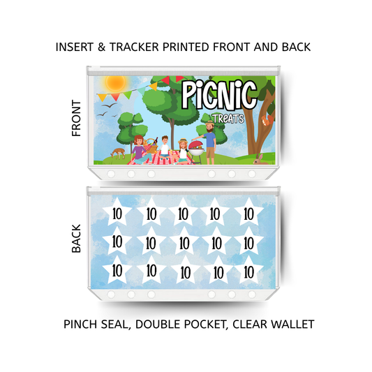 PICNIC TREATS savings double insert & tracker plus a clear, twin pocket, pinch seal wallet