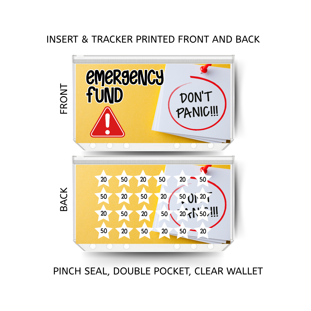 EMERGENCY FUND savings double insert & tracker plus a clear, twin pocket, pinch seal wallet