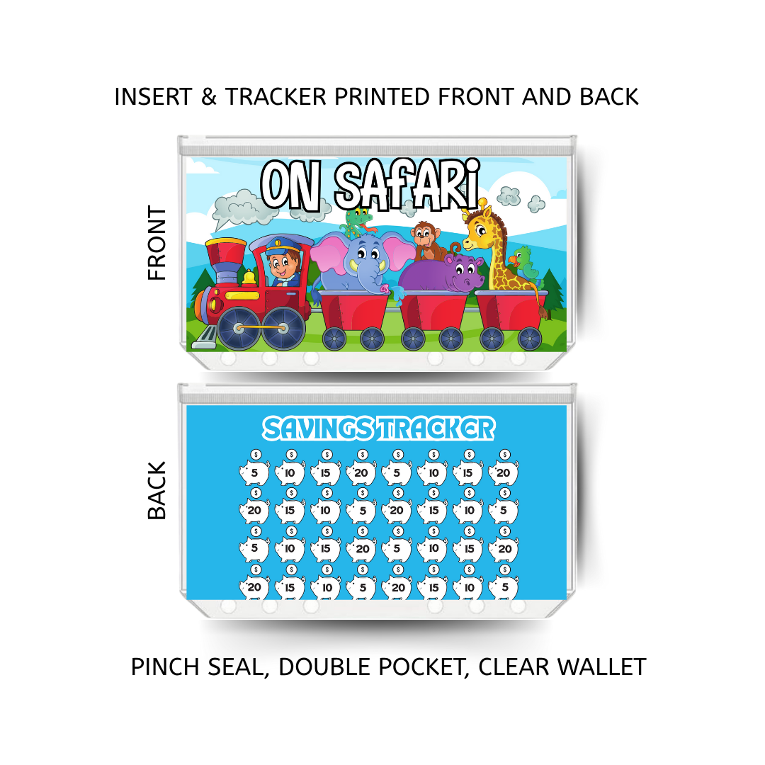 ON SAFARI savings double insert & tracker plus a clear, twin pocket, pinch seal wallet