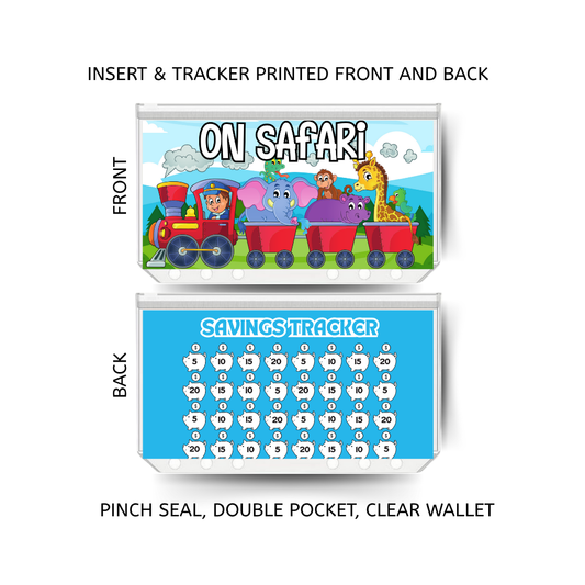 ON SAFARI savings double insert & tracker plus a clear, twin pocket, pinch seal wallet
