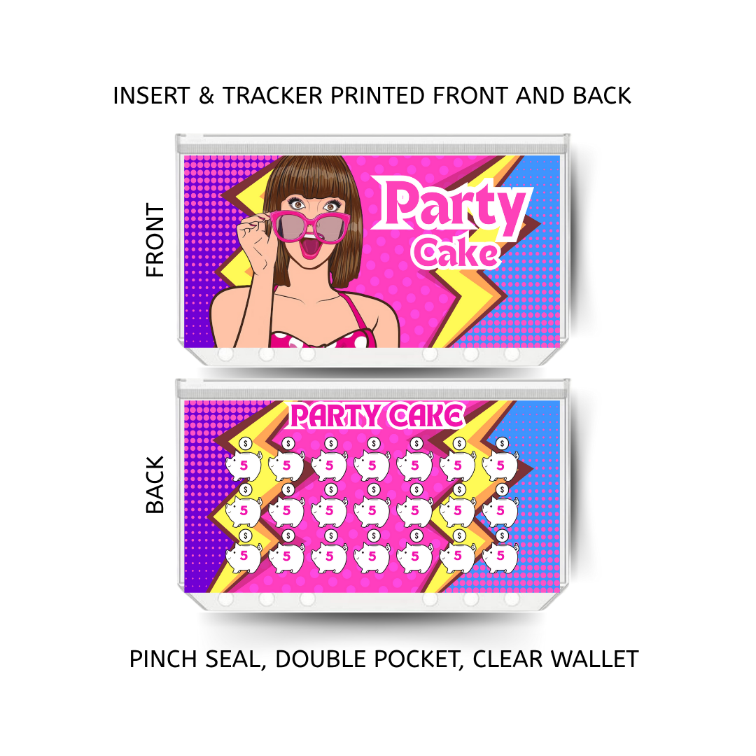 PARTY CAKE savings double insert & tracker plus a clear, twin pocket, pinch seal wallet