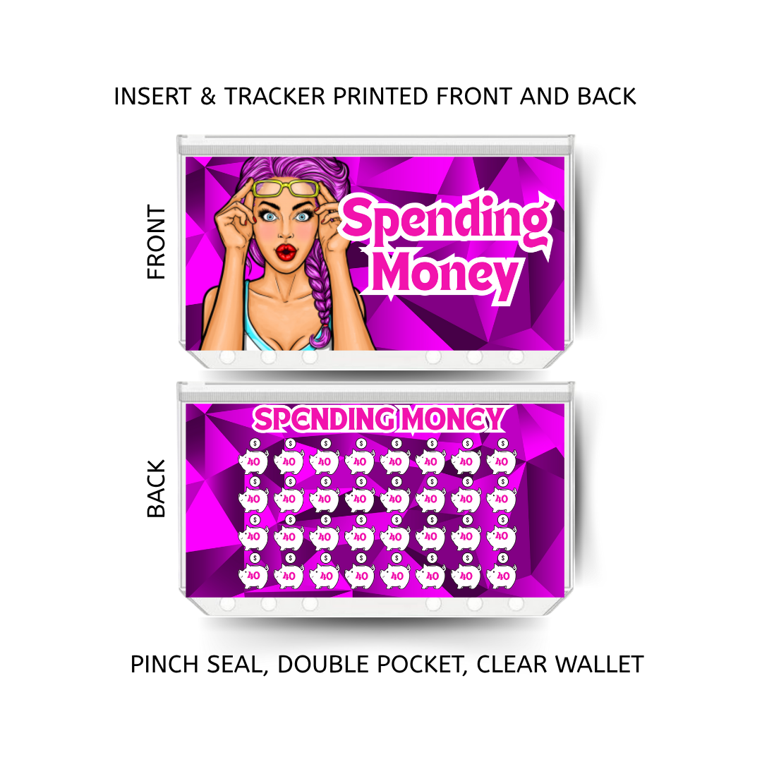 SPENDING MONEY savings double insert & tracker plus a clear, twin pocket, pinch seal wallet