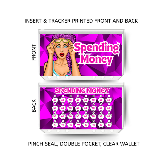 SPENDING MONEY savings double insert & tracker plus a clear, twin pocket, pinch seal wallet