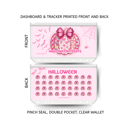 HALLOWEEN TREATS savings double insert & tracker plus a clear, twin pocket, pinch seal wallet for A6 binder
