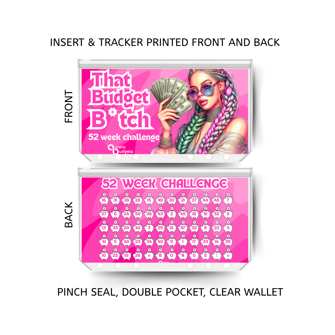 52 WEEK CHALLENGE  double insert & tracker plus a clear, twin pocket, pinch seal wallet