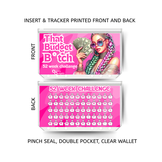 52 WEEK CHALLENGE  double insert & tracker plus a clear, twin pocket, pinch seal wallet