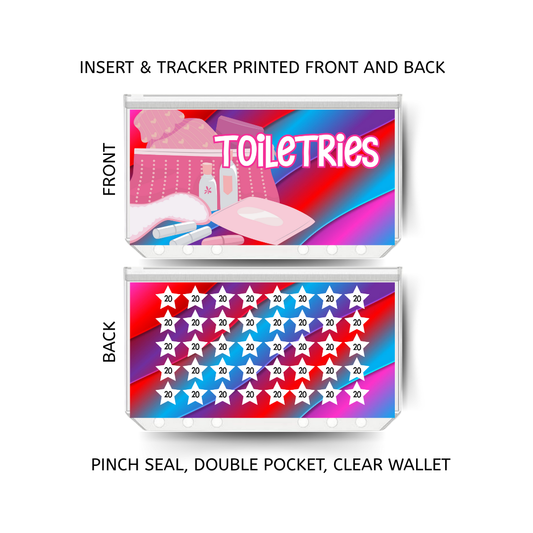 TOILETRIES savings double insert & tracker plus a clear, twin pocket, pinch seal wallet