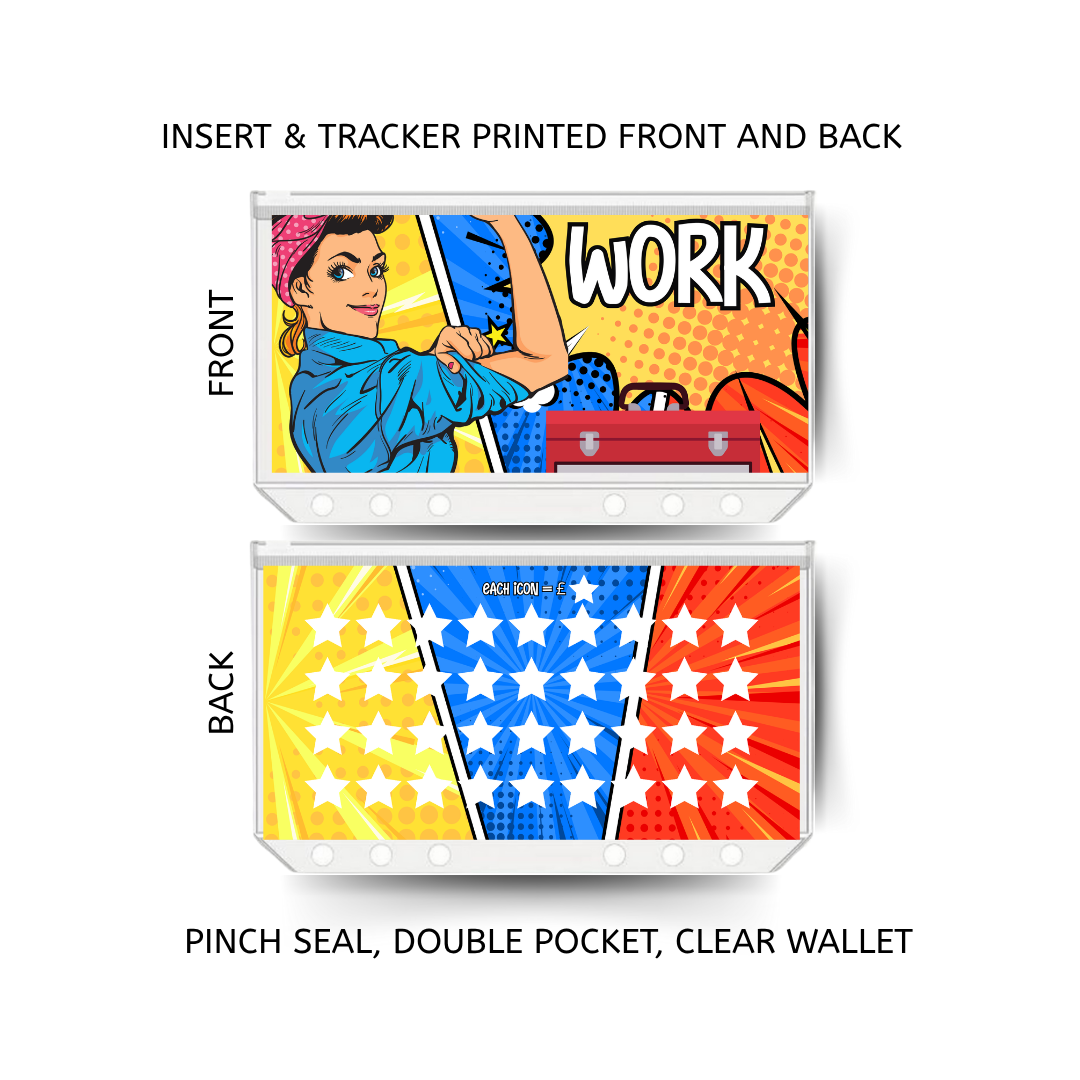 WORK savings double insert & tracker plus a clear, twin pocket, pinch seal wallet